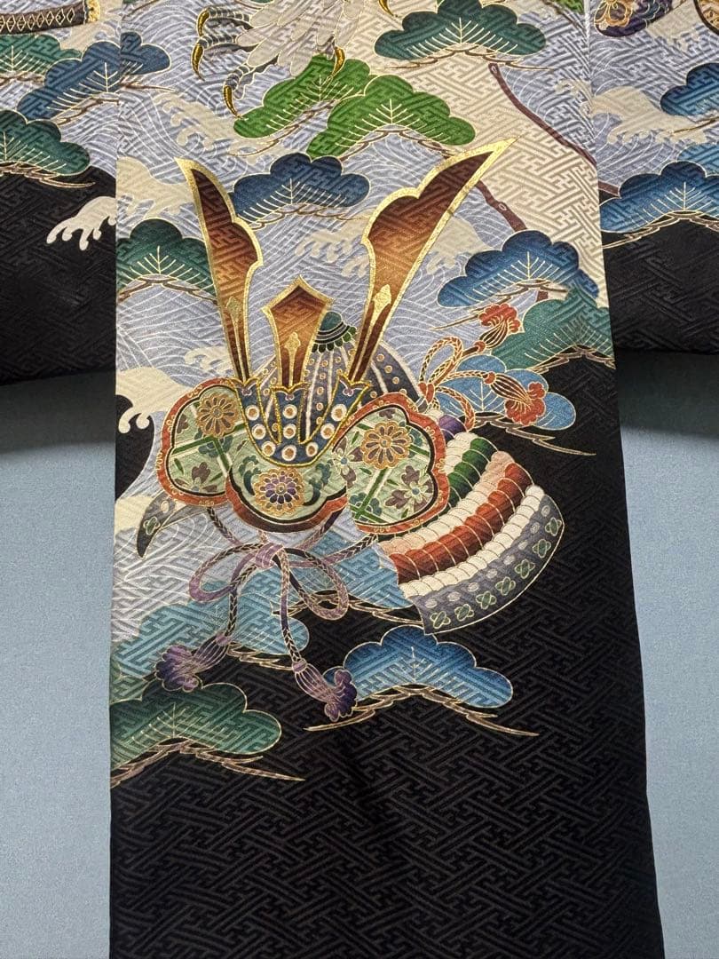 正絹　お宮参り.七五三　黒地 松に鷹兜
