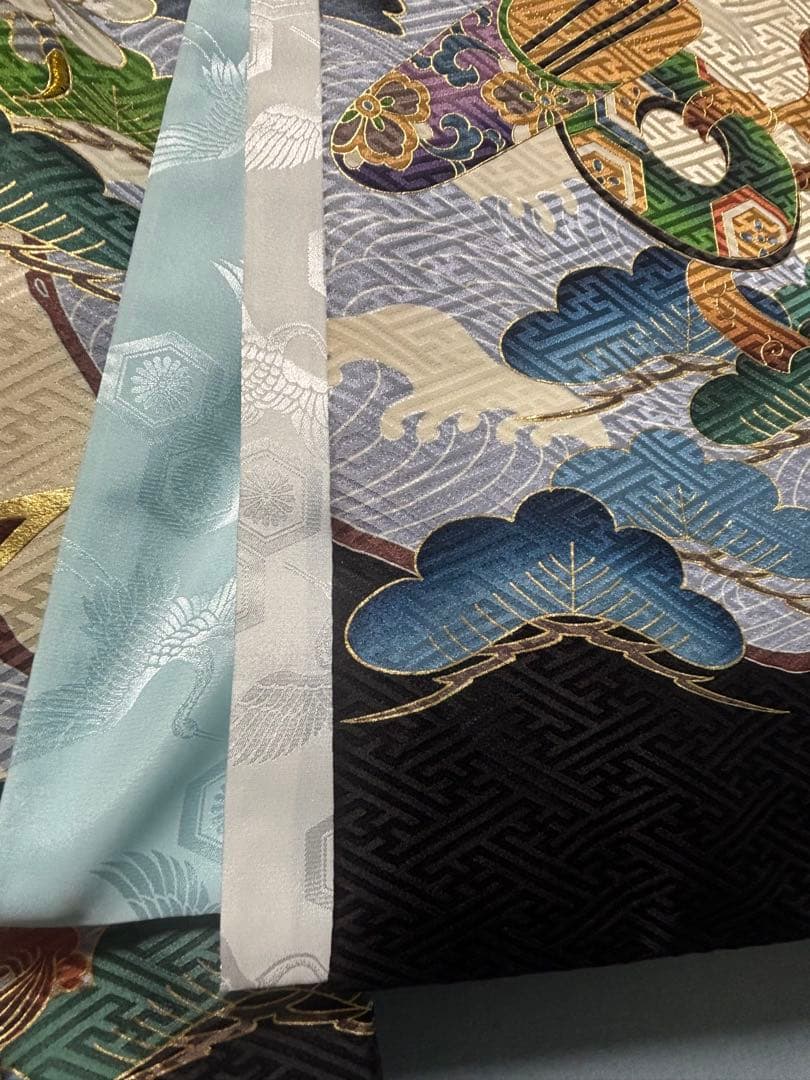 正絹　お宮参り.七五三　黒地 松に鷹兜