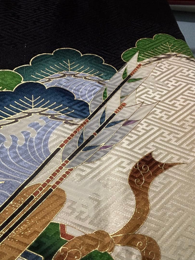 正絹　お宮参り.七五三　黒地 松に鷹兜