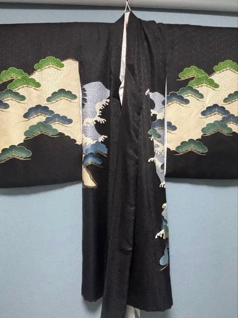 正絹　お宮参り.七五三　黒地 松に鷹兜