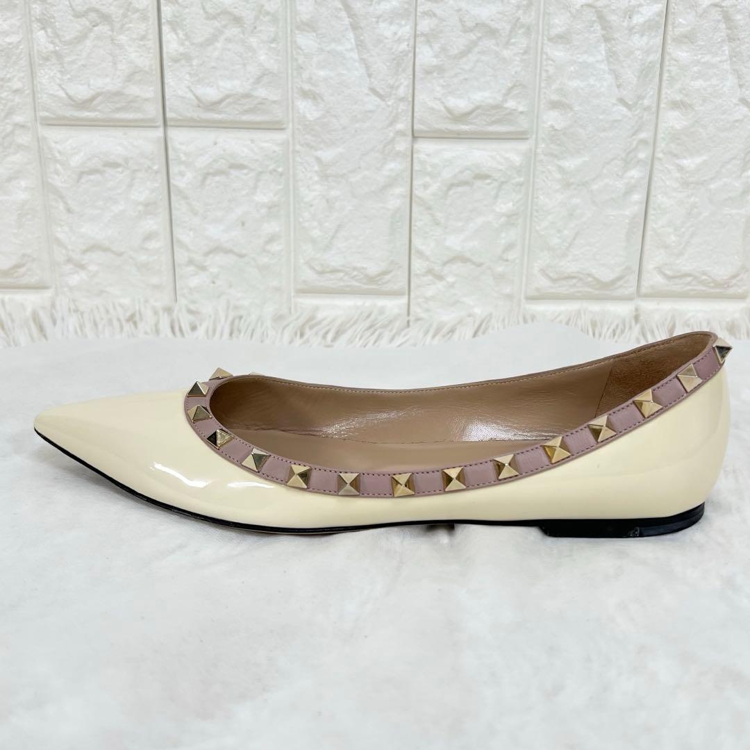 VALENTINOロックスタッズ パテント バレリーナ フラットシューズ39.5