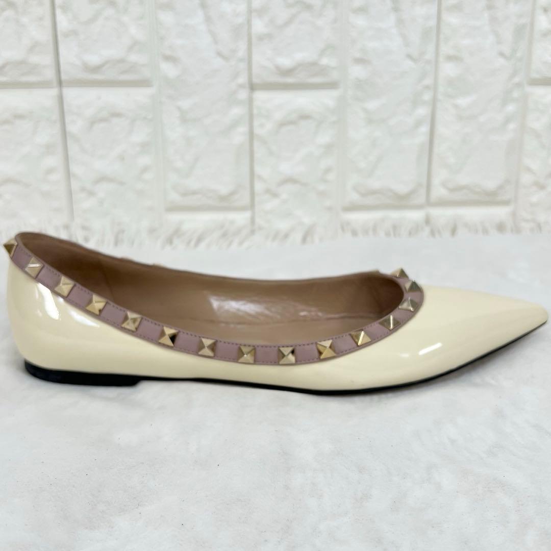 VALENTINOロックスタッズ パテント バレリーナ フラットシューズ39.5