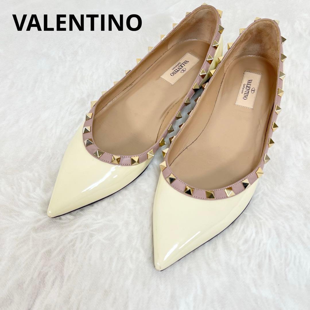 VALENTINOロックスタッズ パテント バレリーナ フラットシューズ39.5