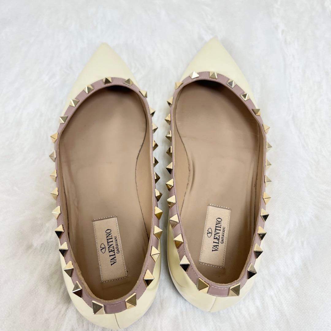 VALENTINOロックスタッズ パテント バレリーナ フラットシューズ39.5