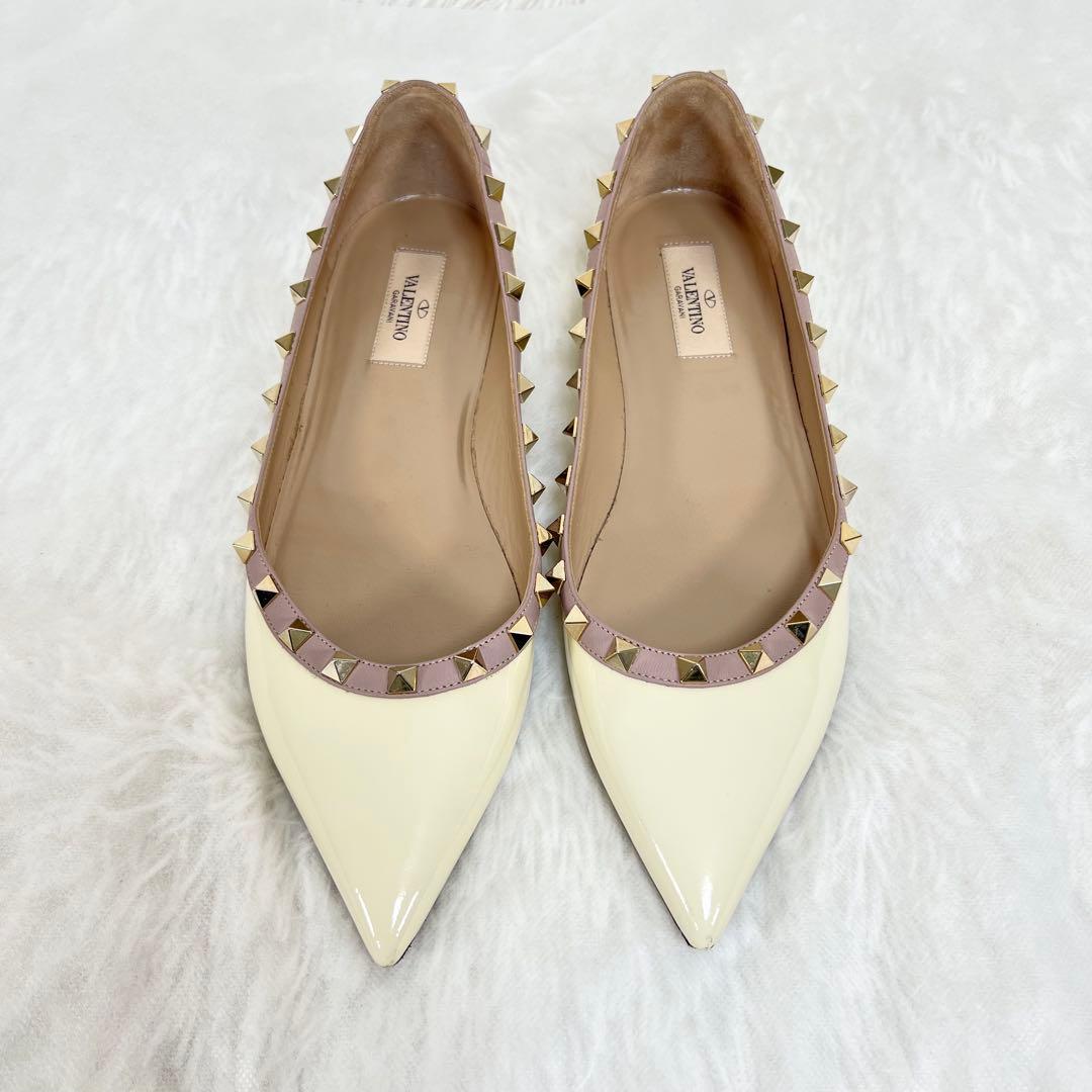 VALENTINOロックスタッズ パテント バレリーナ フラットシューズ39.5