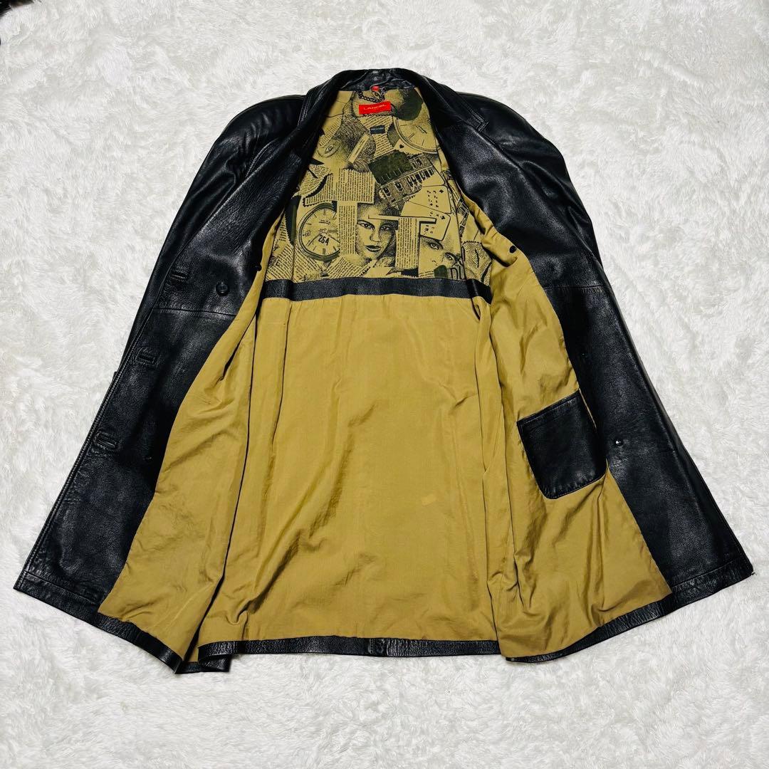 希少 LANCEL トレンチコート ラムレザー 羊革 ブラック 本革 総柄 M