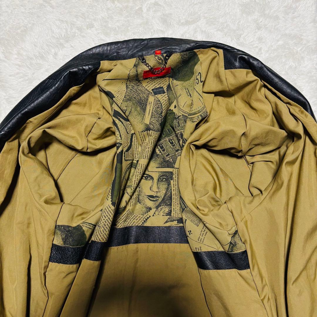 希少 LANCEL トレンチコート ラムレザー 羊革 ブラック 本革 総柄 M