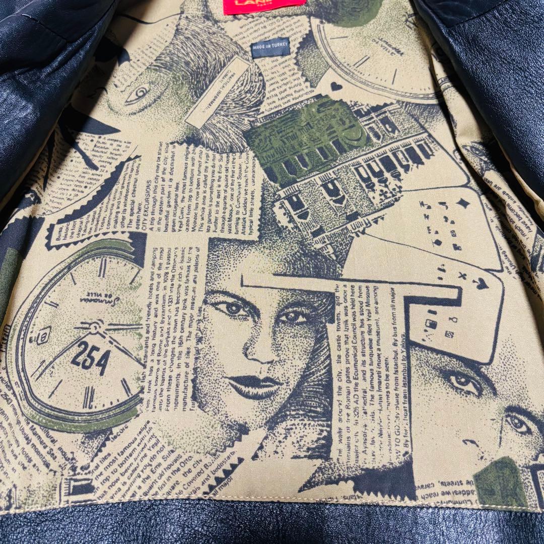 希少 LANCEL トレンチコート ラムレザー 羊革 ブラック 本革 総柄 M