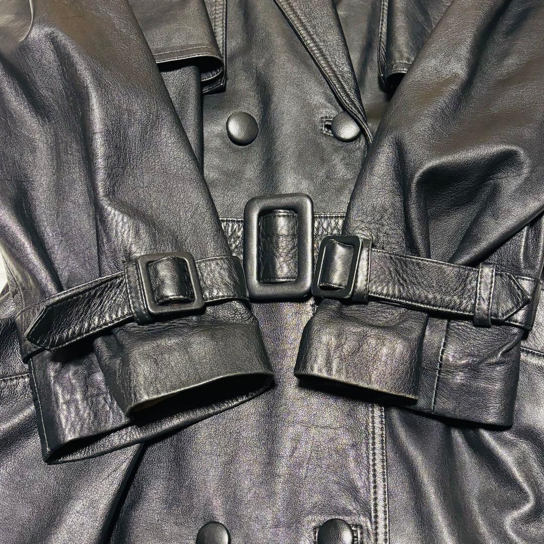 希少 LANCEL トレンチコート ラムレザー 羊革 ブラック 本革 総柄 M