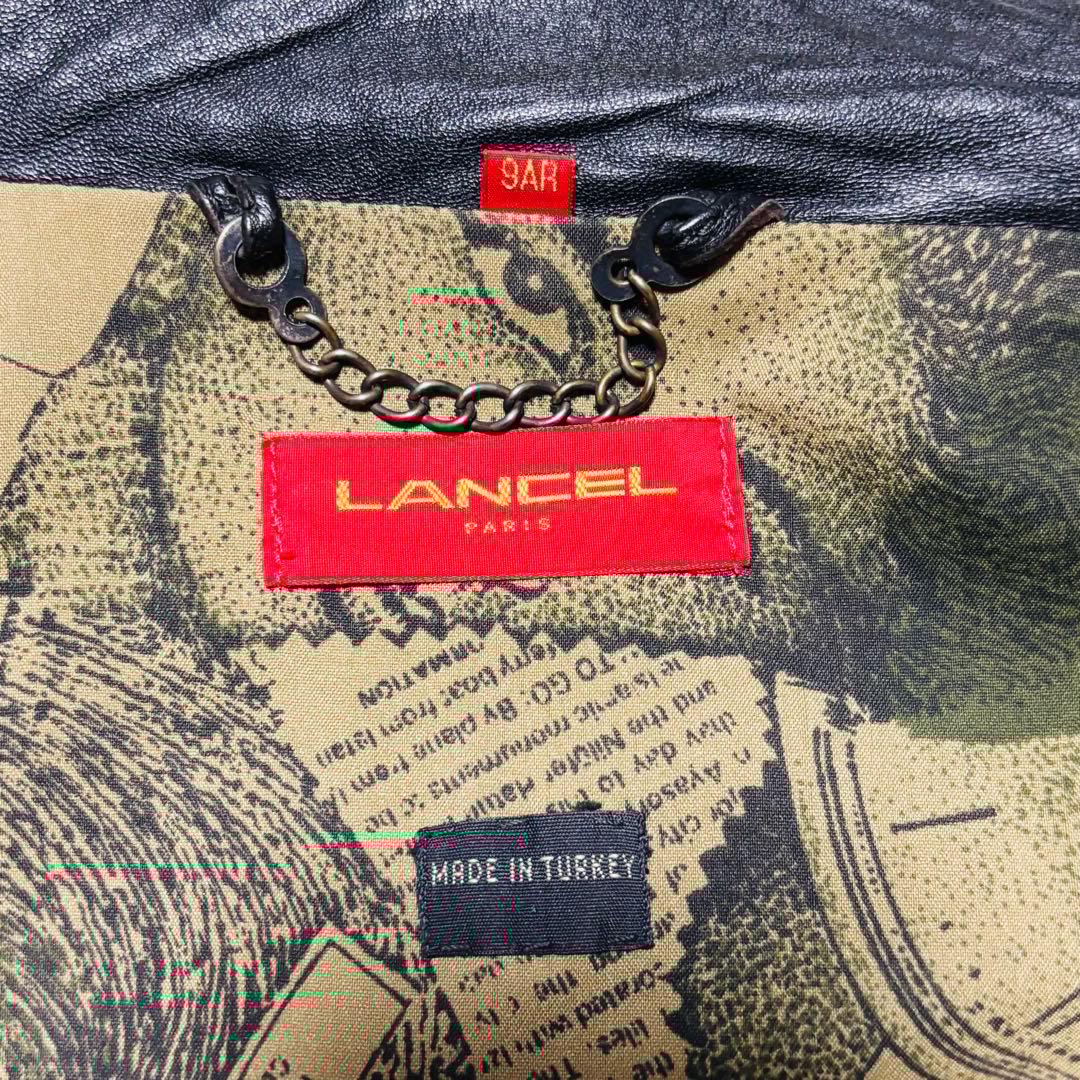 希少 LANCEL トレンチコート ラムレザー 羊革 ブラック 本革 総柄 M