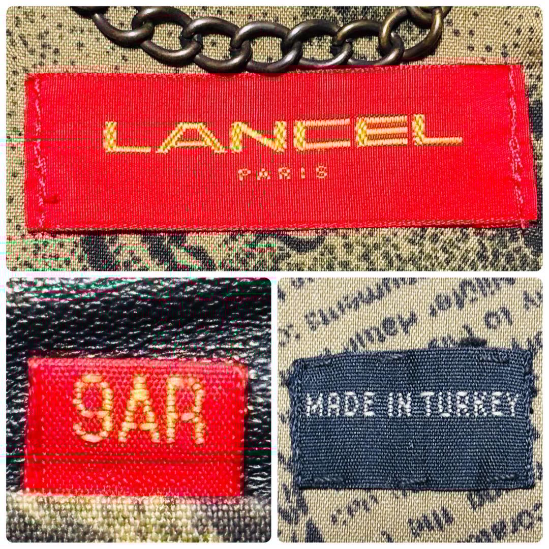 希少 LANCEL トレンチコート ラムレザー 羊革 ブラック 本革 総柄 M