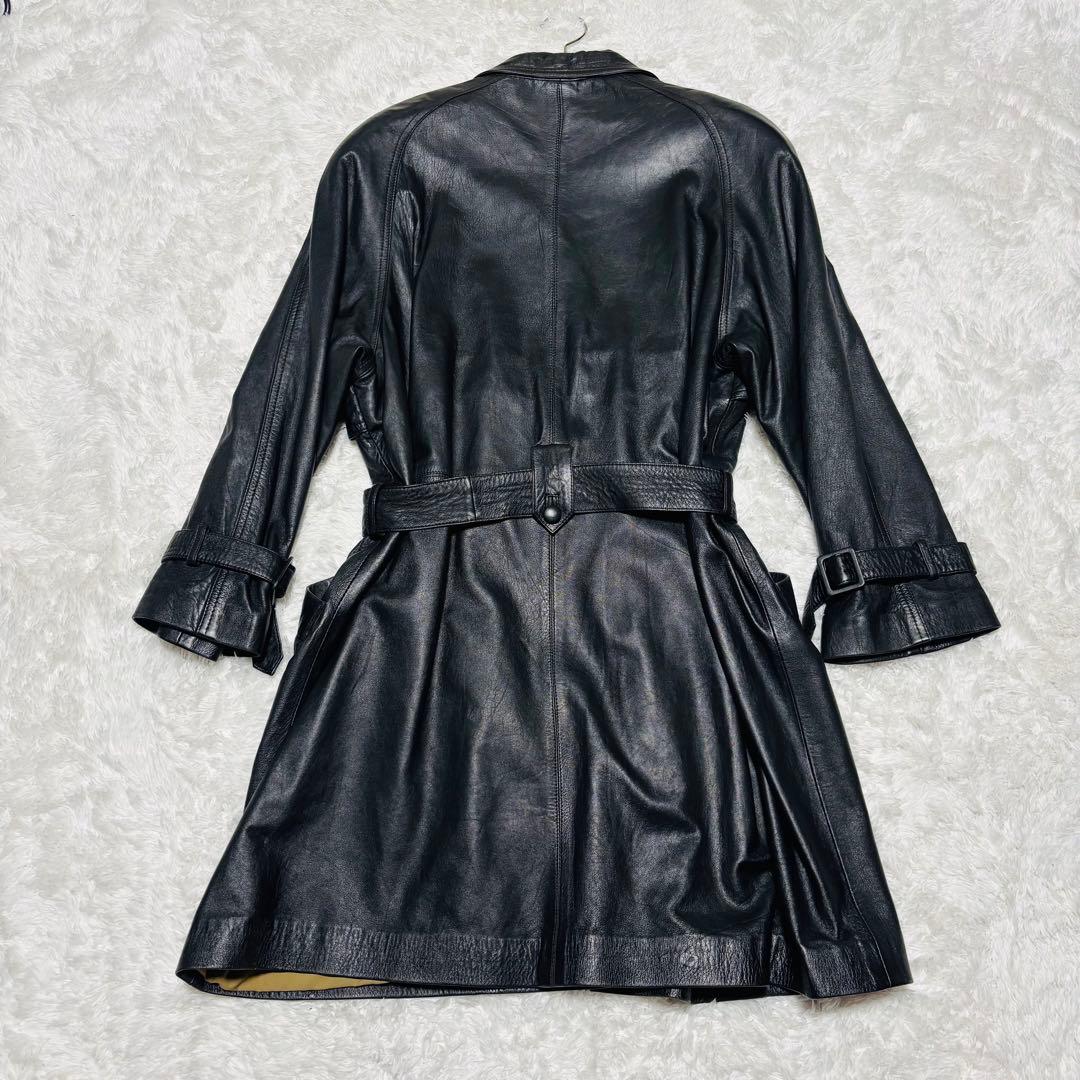 希少 LANCEL トレンチコート ラムレザー 羊革 ブラック 本革 総柄 M