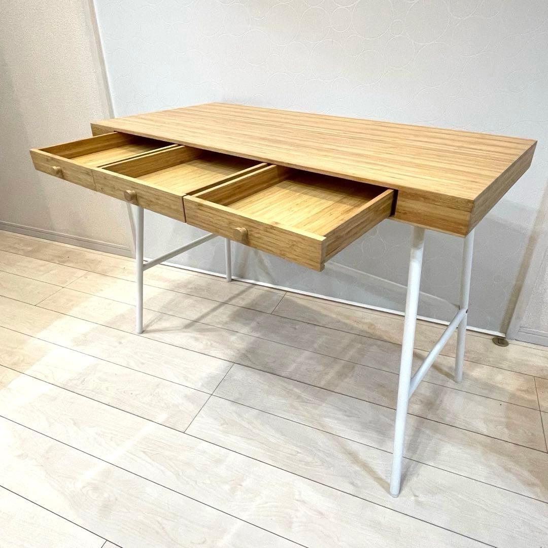【美品】IKEA LILLASENリルオーセン デスク 引き出し付　竹製 北欧風