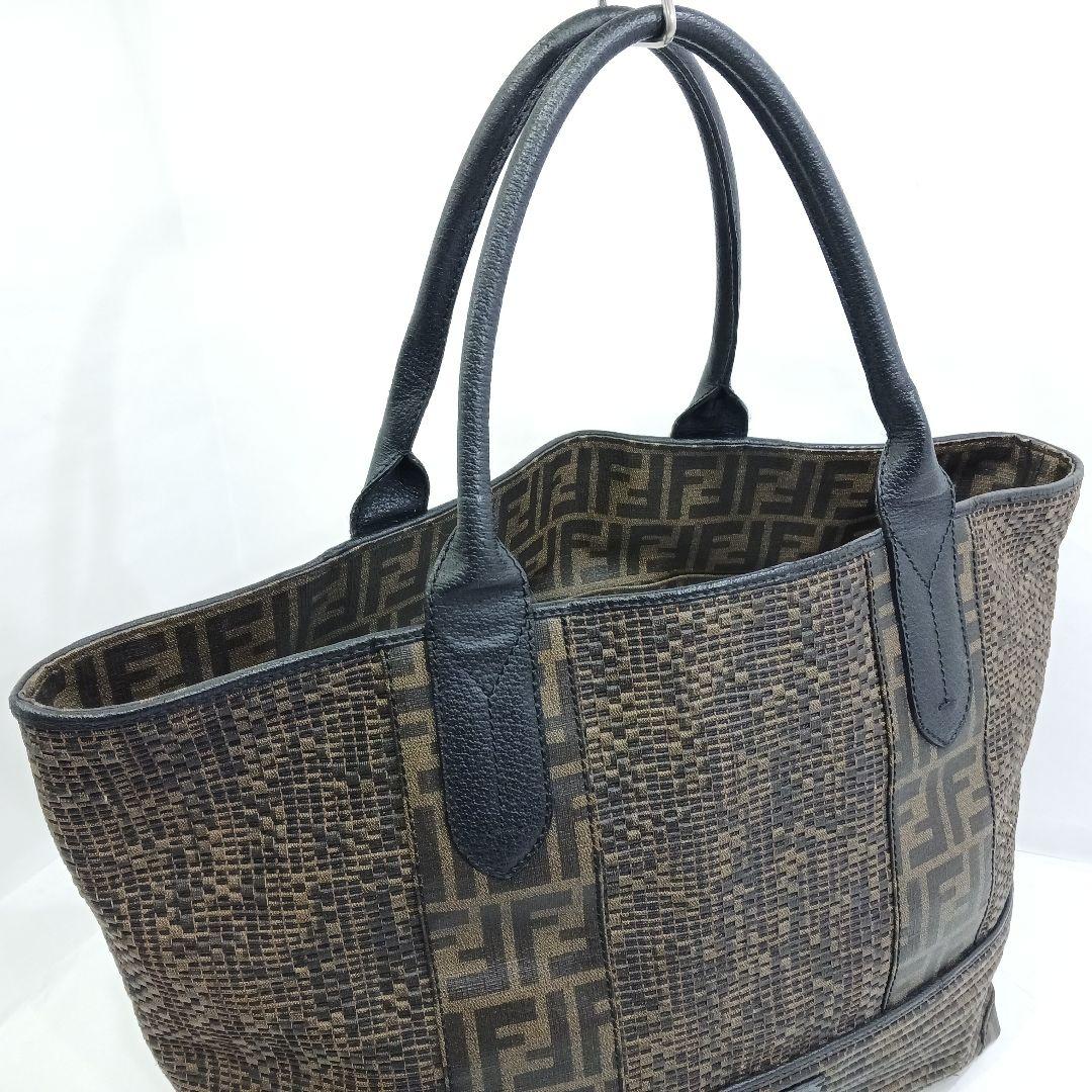 【希少】フェンディ トートバッグ レザー×PVC 大容量 肩掛 FF柄 黒カーキ