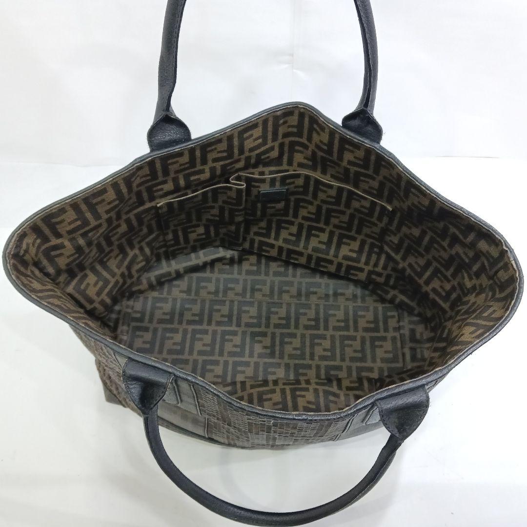 【希少】フェンディ トートバッグ レザー×PVC 大容量 肩掛 FF柄 黒カーキ