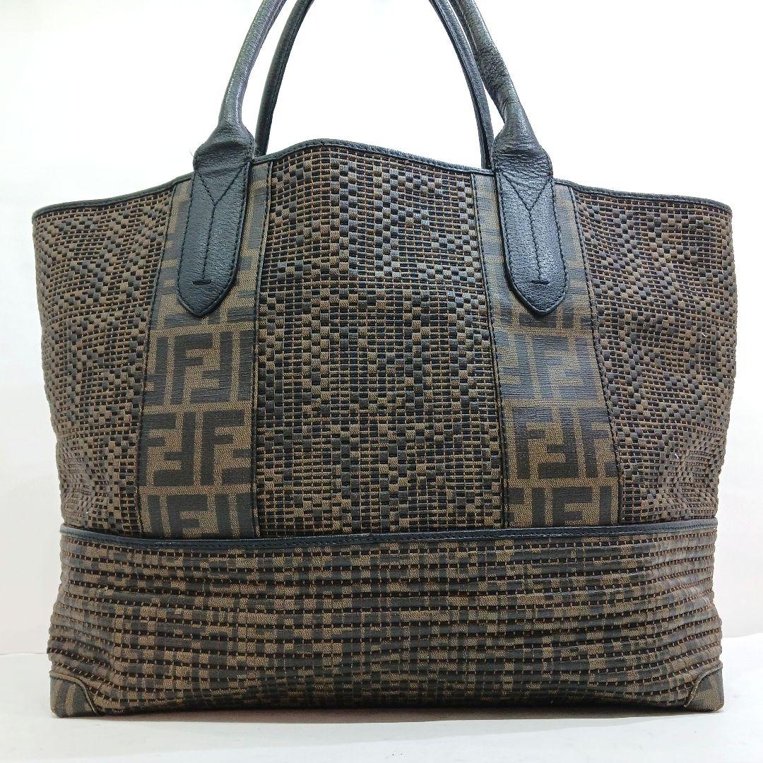 【希少】フェンディ トートバッグ レザー×PVC 大容量 肩掛 FF柄 黒カーキ