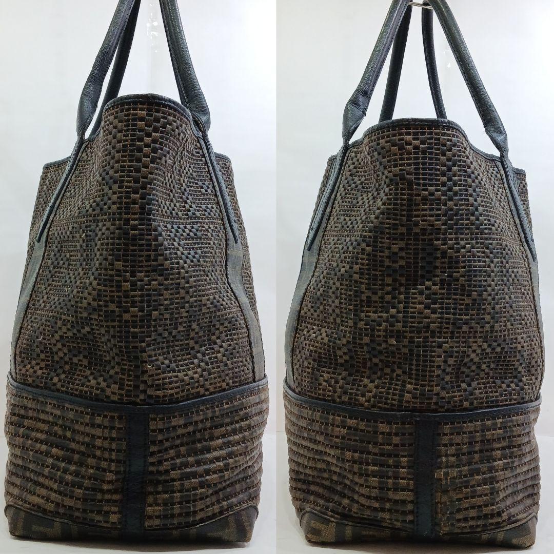 【希少】フェンディ トートバッグ レザー×PVC 大容量 肩掛 FF柄 黒カーキ