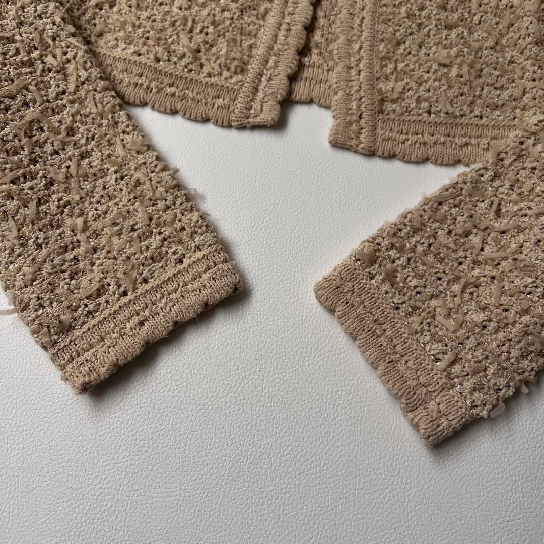 美品 Foxey フォクシー　リボンツイードジャケット　ノーカラージャケット