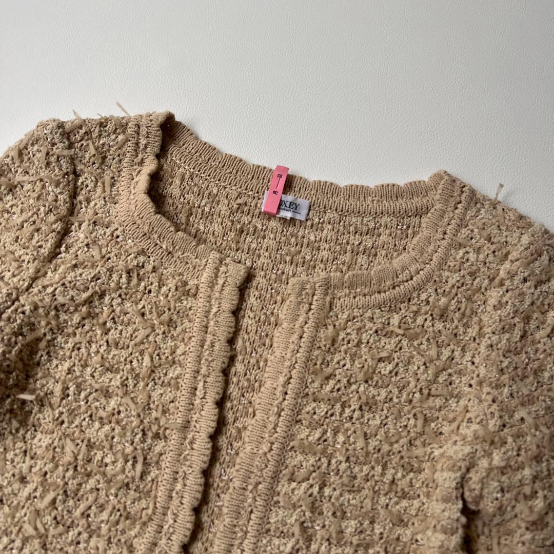 美品 Foxey フォクシー　リボンツイードジャケット　ノーカラージャケット