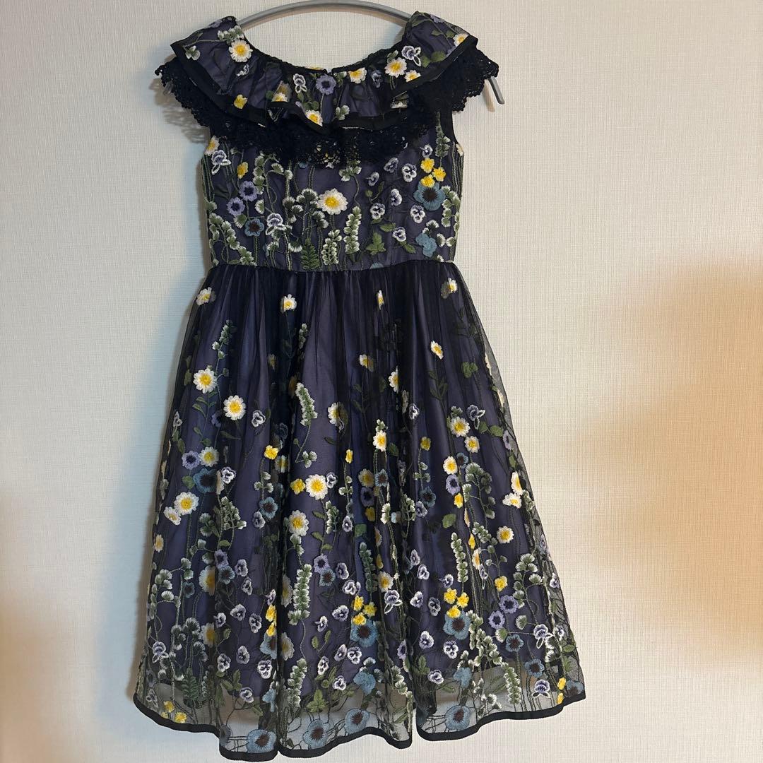 【美品】アナスイミニ　花刺繍　ドレス　セレモニー　L 130cm 140cm