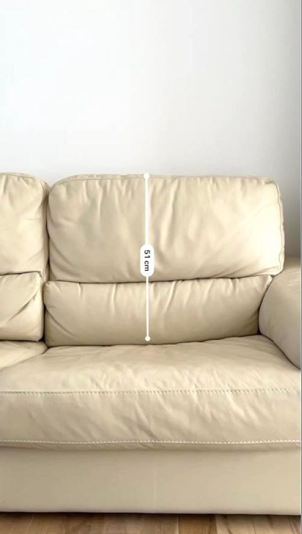 【送料無料】ACTUSアクタス　クリーム色レザー3人掛けソファ