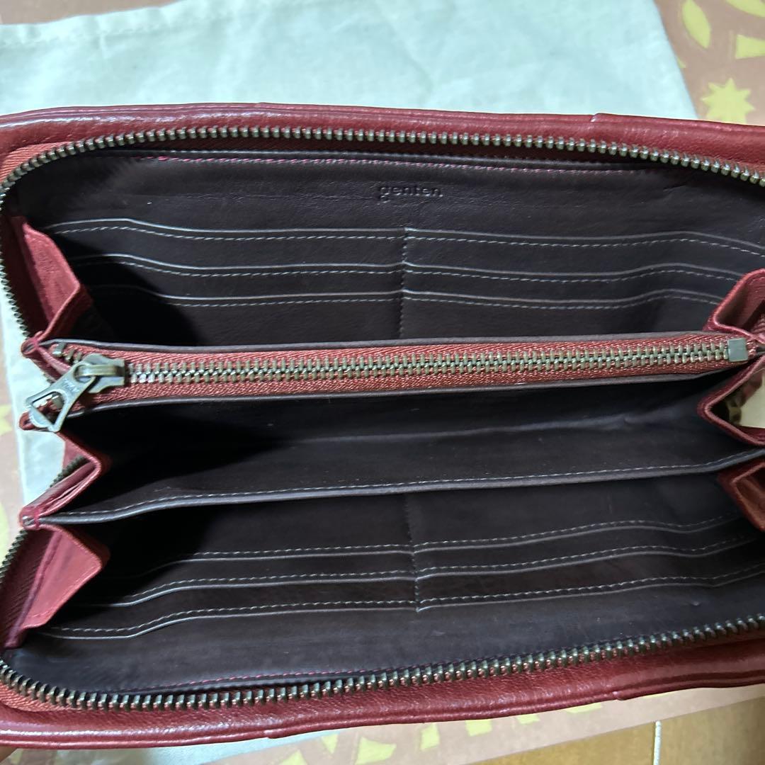 ゲンテン　レザー長財布　パッチワーク　エンジ 約21✖️11✖️3.５ｃｍ　希少