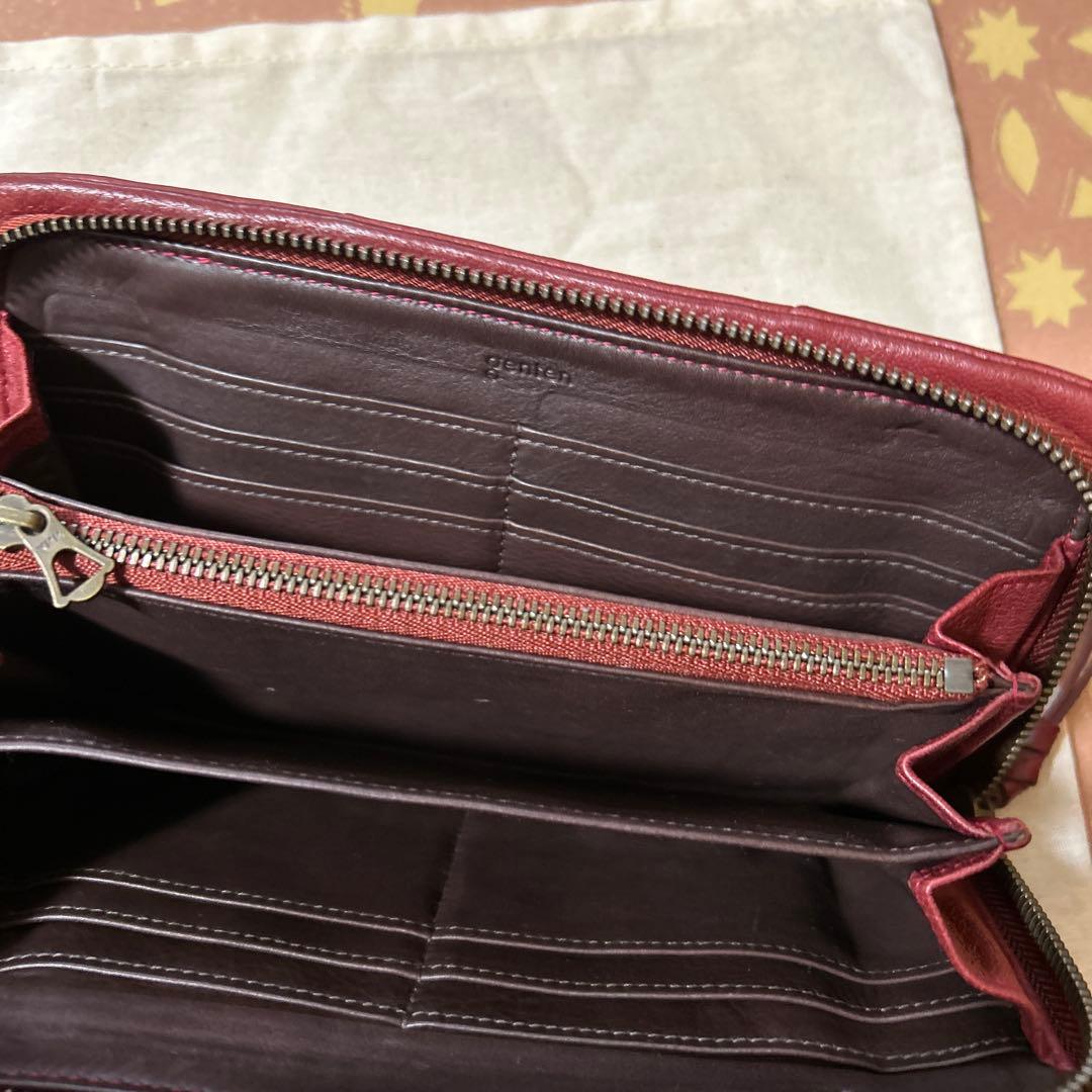 ゲンテン　レザー長財布　パッチワーク　エンジ 約21✖️11✖️3.５ｃｍ　希少