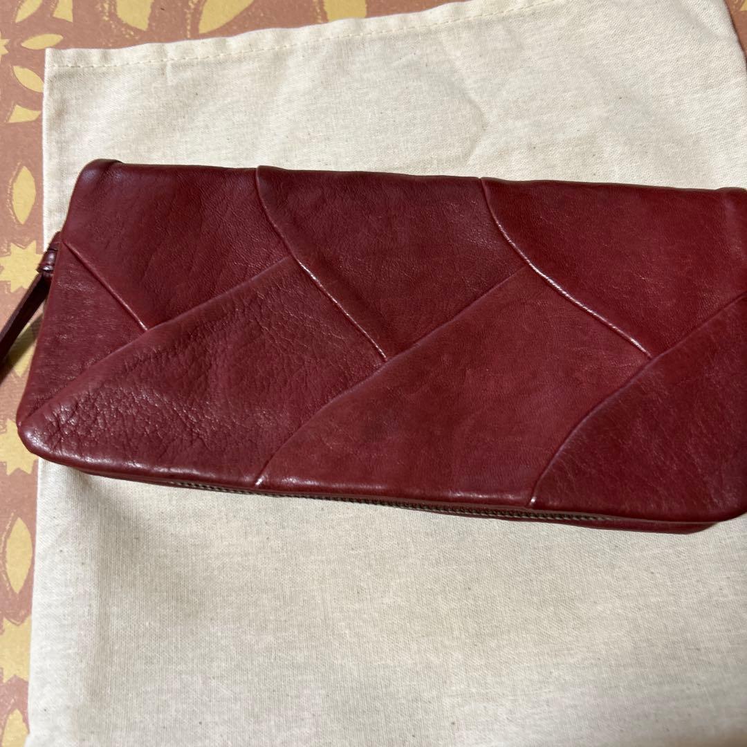 ゲンテン　レザー長財布　パッチワーク　エンジ 約21✖️11✖️3.５ｃｍ　希少