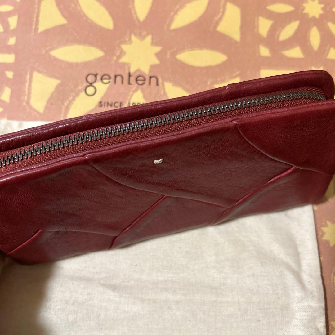 ゲンテン　レザー長財布　パッチワーク　エンジ 約21✖️11✖️3.５ｃｍ　希少