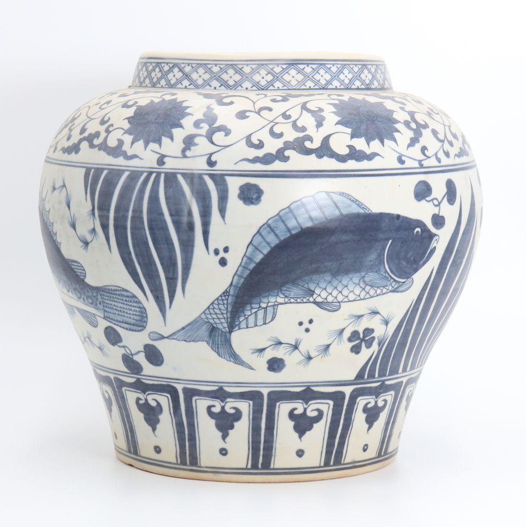 中国 青花魚藻文大壺 壷　C294