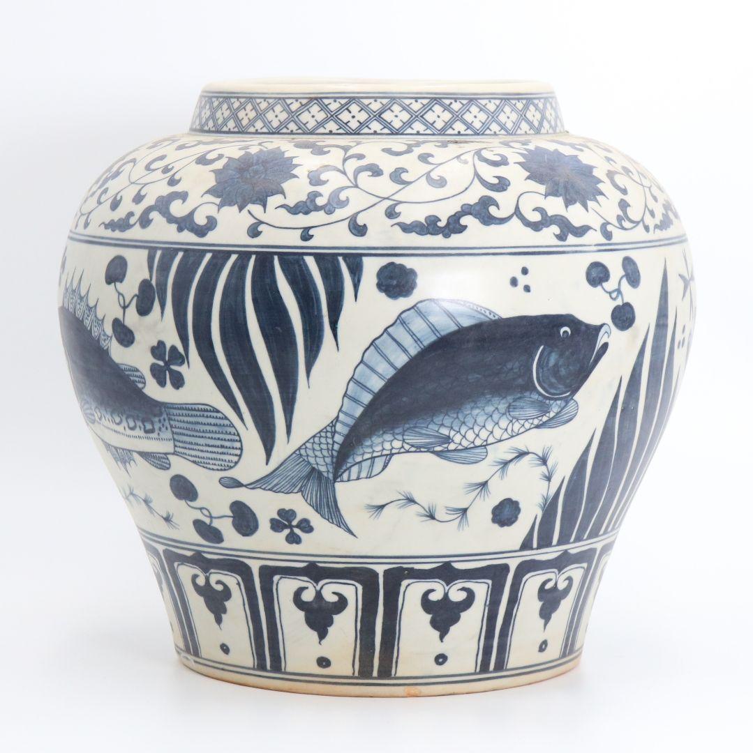 中国 青花魚藻文大壺 壷　C294