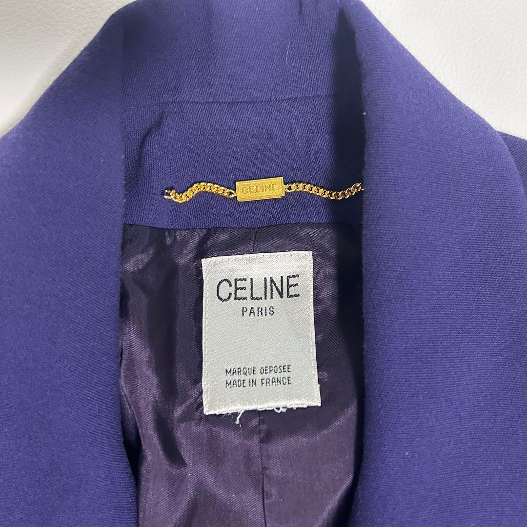 美品 CELINE セリーヌ 金ボタン装飾 テーラードジャケット パープル M