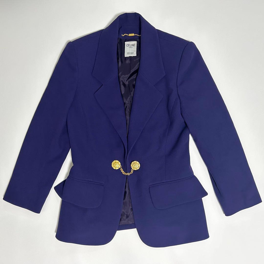 美品 CELINE セリーヌ 金ボタン装飾 テーラードジャケット パープル M