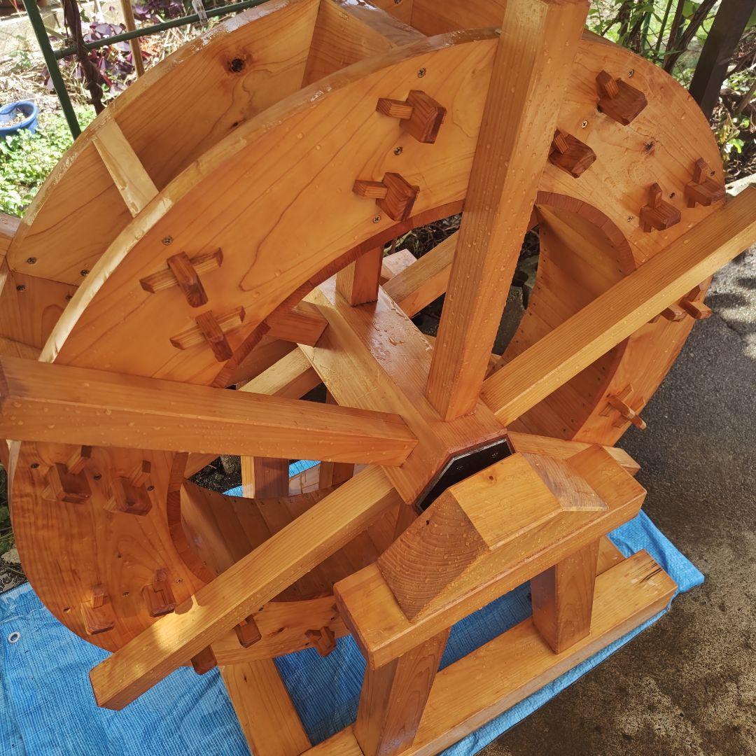 手作り 木製水車 庭園 和風 オブジェ 置物 完動品　90㌢