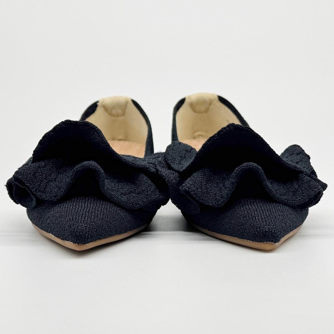 試着のみ Offen オッフェン pointed-FRIN フリル パンプス 黒