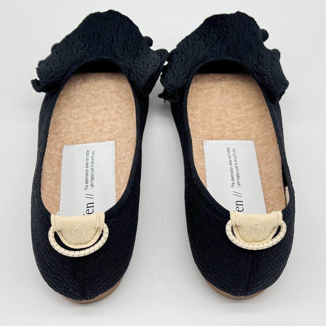 試着のみ Offen オッフェン pointed-FRIN フリル パンプス 黒