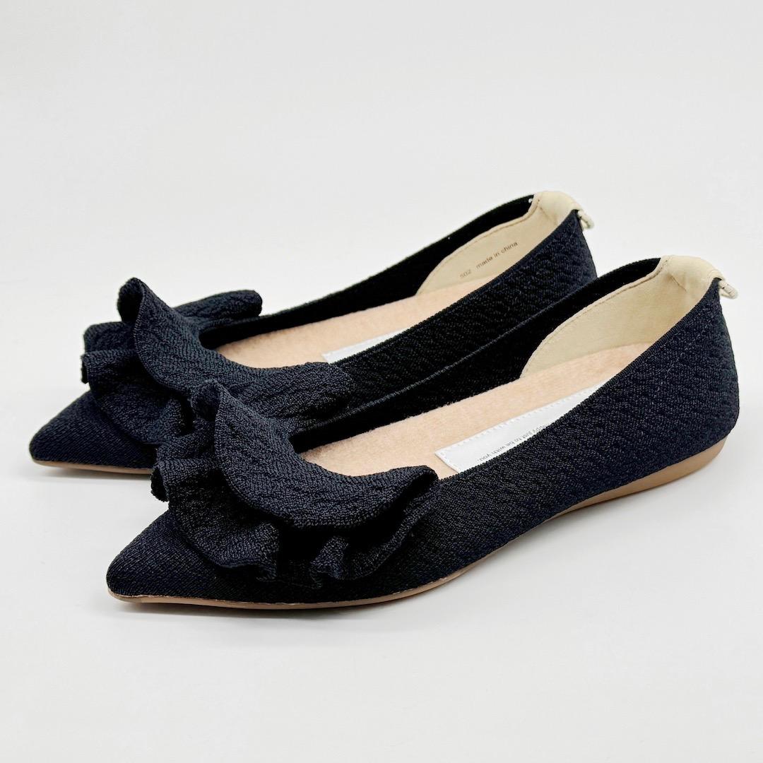 試着のみ Offen オッフェン pointed-FRIN フリル パンプス 黒