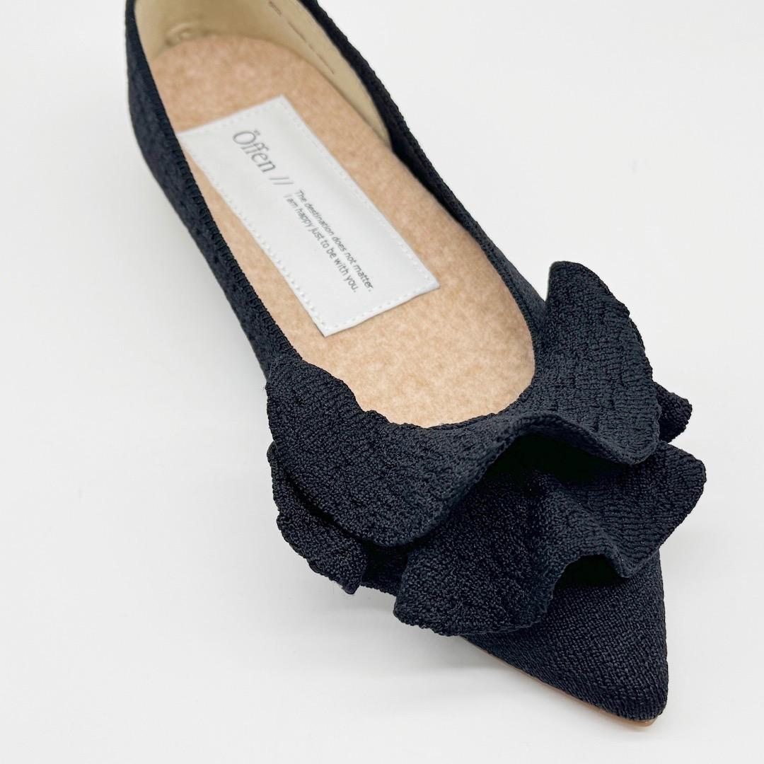 試着のみ Offen オッフェン pointed-FRIN フリル パンプス 黒