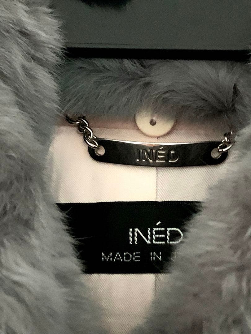 【美品】INED カシミア アンゴラ ファー襟付きピンクロングコート 11