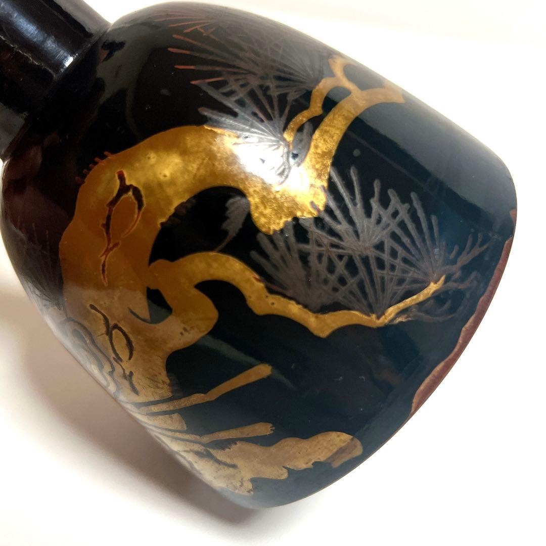 【蒔絵】小鼓 漆塗り 松絵柄　鶴亀　松葉　鼓胴 和楽器 雅楽 神楽 能楽　金彩
