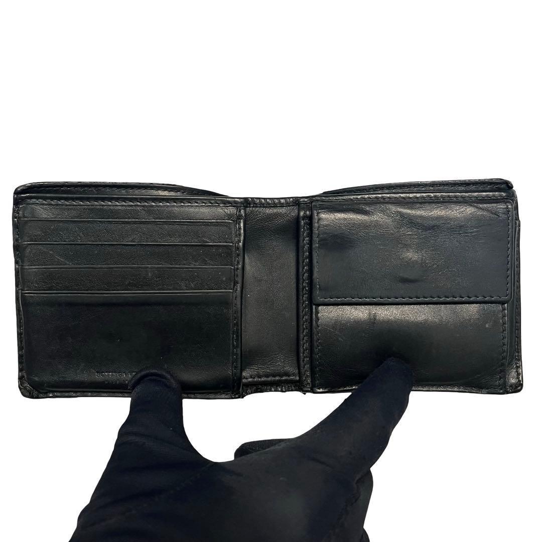 希少✨ボッテガヴェネタ 二つ折り財布 イントレチャート レザー ブラック