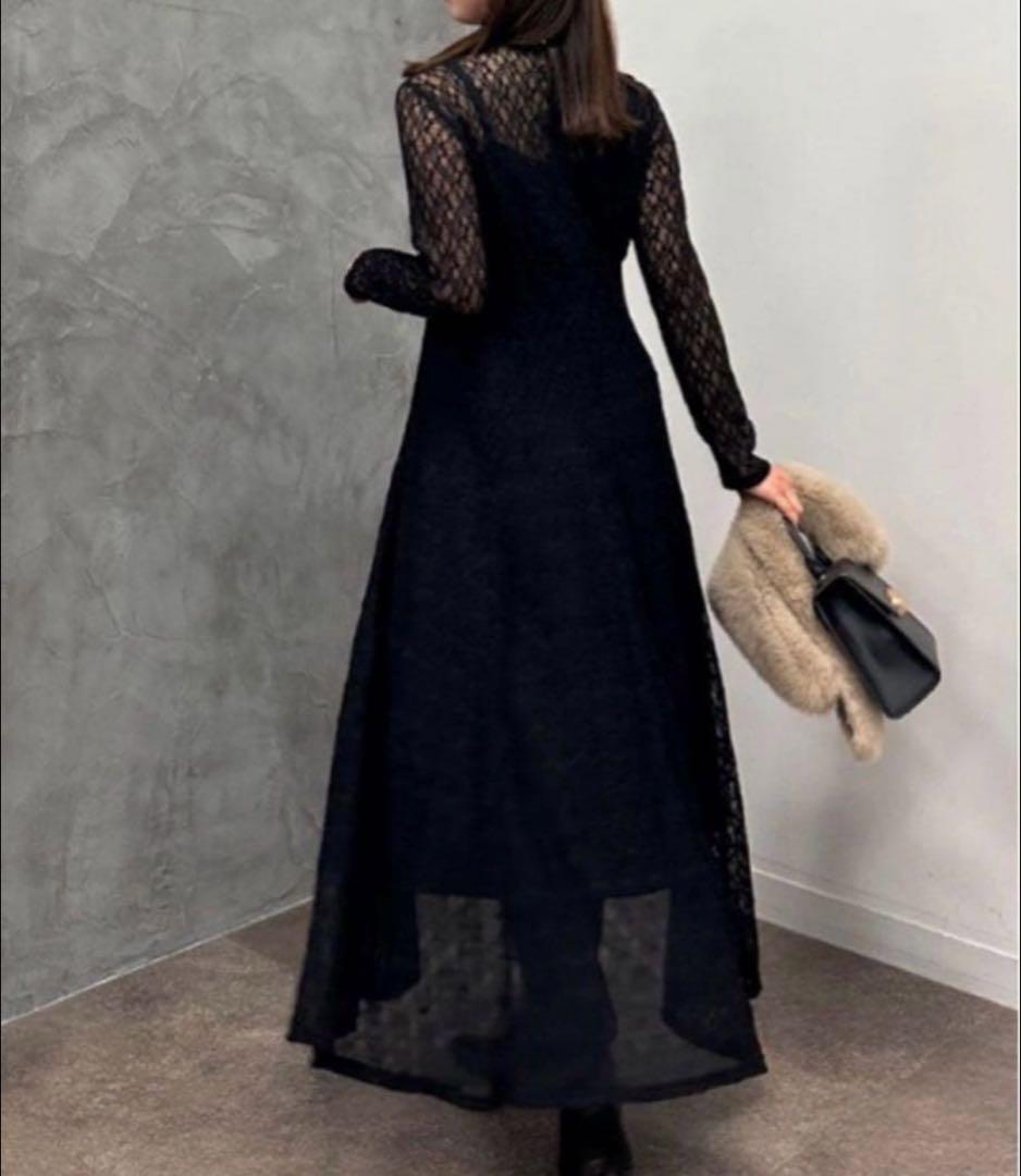 【美品】完売品✨️アニュアンス ヴィンテージ レース ドレス ロング 黒 美ライン