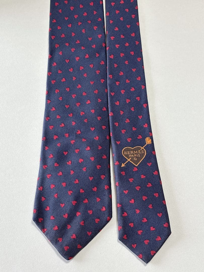 エルメス ネクタイ シルク ハート柄 339317T 現行モデル 刺繍 ネイビー