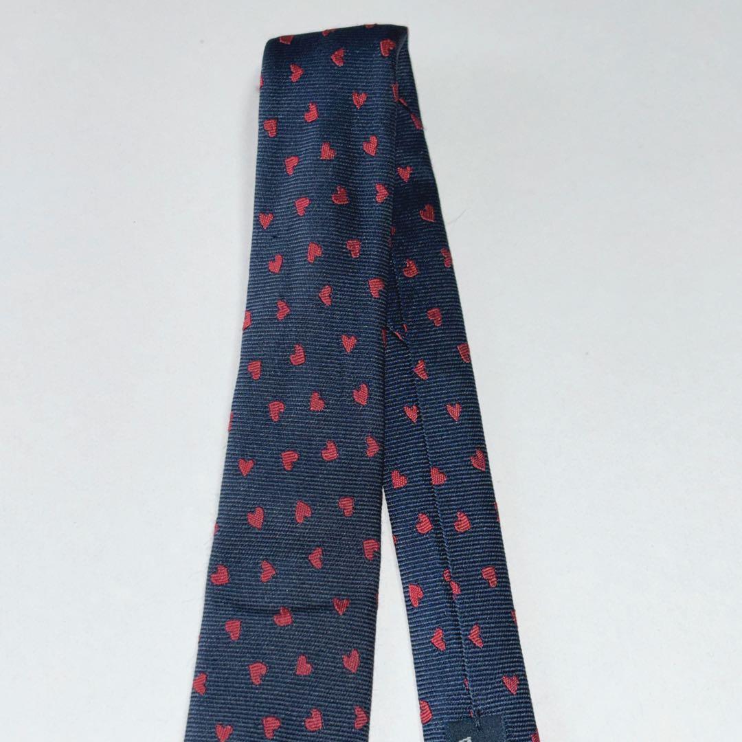 エルメス ネクタイ シルク ハート柄 339317T 現行モデル 刺繍 ネイビー