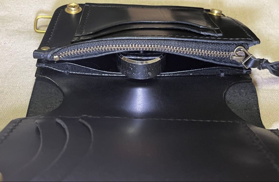 ミドル トラッカーウォレット 三層 ピックポケット無し ブラック