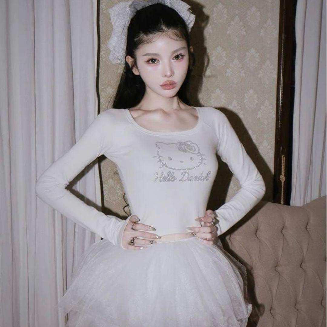 ダーリッチ Hello DarichコンパクトロングTシャツ 白