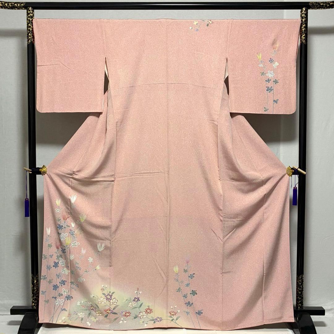 D184 訪問着　友禅　花模様　正絹　着物　袷　極美品