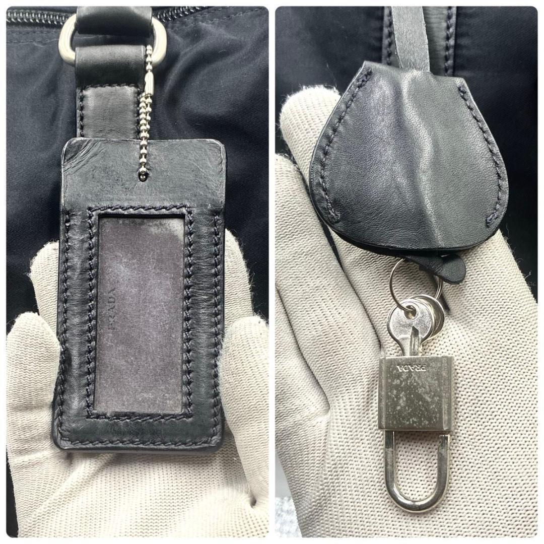 美品 プラダ ボストンバッグ ナイロン サフィアーノ 白タグ 大容量 ブラック