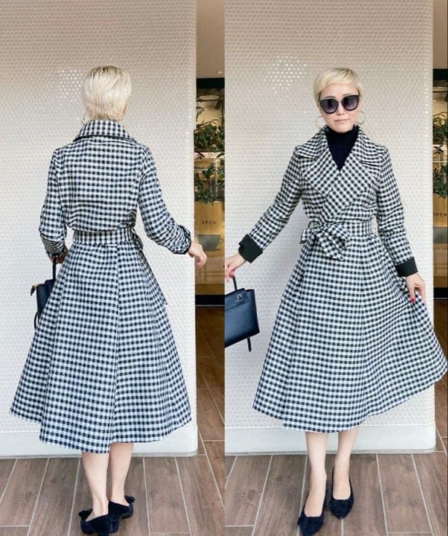 JENNE チェック柄トレンチコート ロング丈