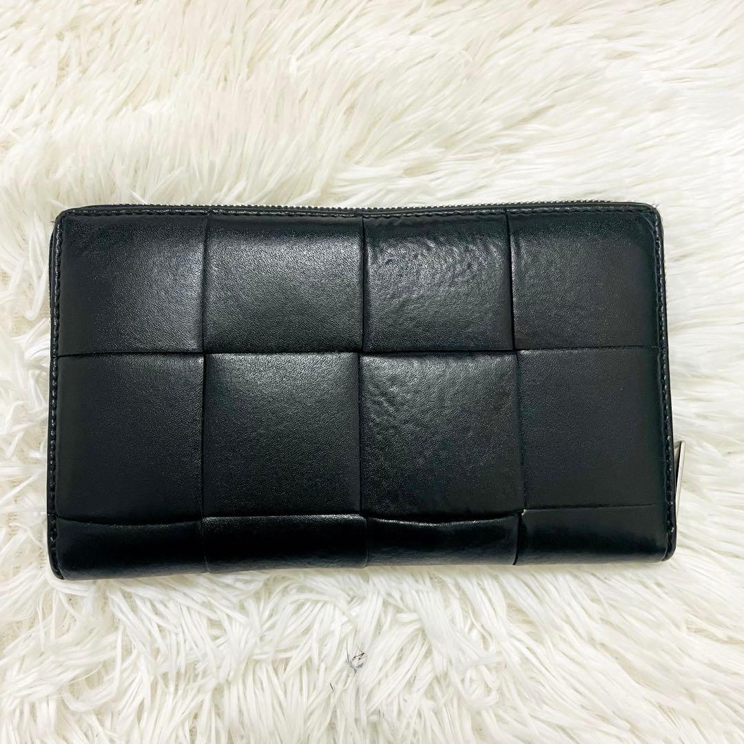 極美✨付属完備✨ボッテガ 長財布 ラウンドジップ カセット レザー ブラック